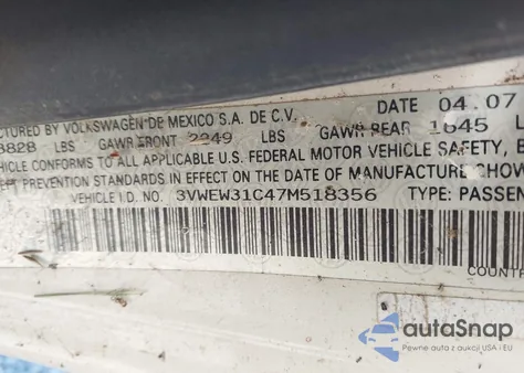 2007 Volkswagen New Beetle 2.5 z USA, uszkodzony, nr VIN 3VWEW31C47M518356